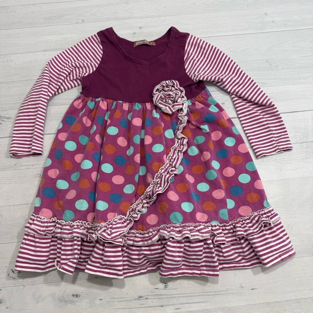 Jelly the pug girls pink blue polka dot ruffle dress size 7